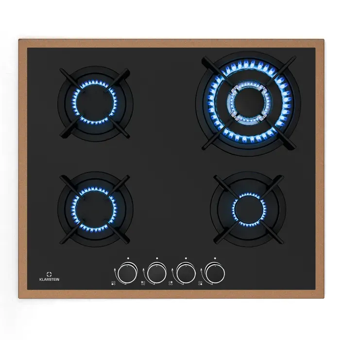 Klarstein Lumiflame plaque de cuisson gaz 4 brûleurs cadre cuivre allumage électrique 8 kW puissance