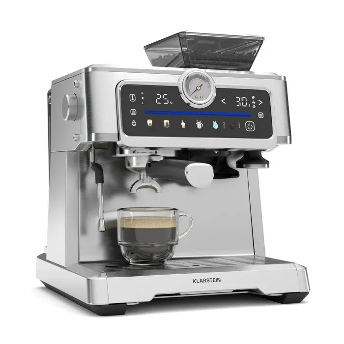 Klarstein Machine à expresso GrandPresso Touch 20 bar broyeur intégré indicateur de pression mousse de lait