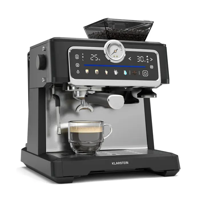Klarstein Machine à expresso GrandPresso Touch 20 bars broyeur intégré indicateur de pression mousse de lait