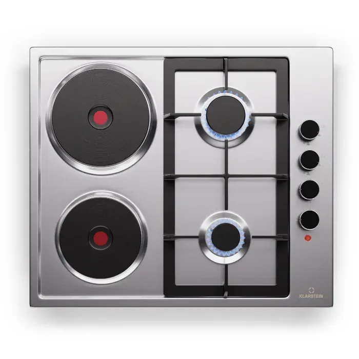 Klarstein MultiChef 4 plaques de cuisson électriques et gaz 4 zones de cuisson 2 brûleurs gaz 2 plaques électriques