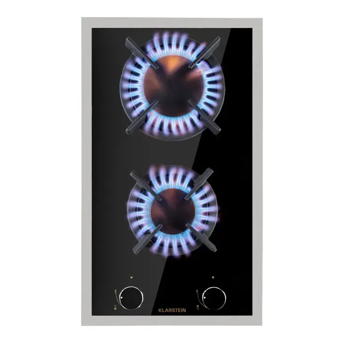 Klarstein Plaque de cuisson à gaz Goldflame Domino Prime 2 brûleurs en laiton brûleur vitrocéramique