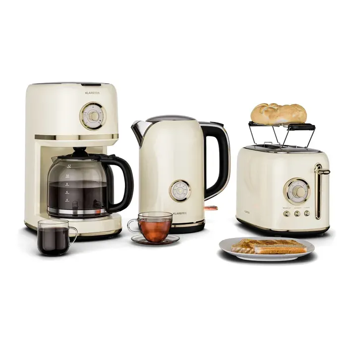 Klarstein Set petit-déjeuner Victoria Grille-pain bouilloire cafetière 12 tasses
