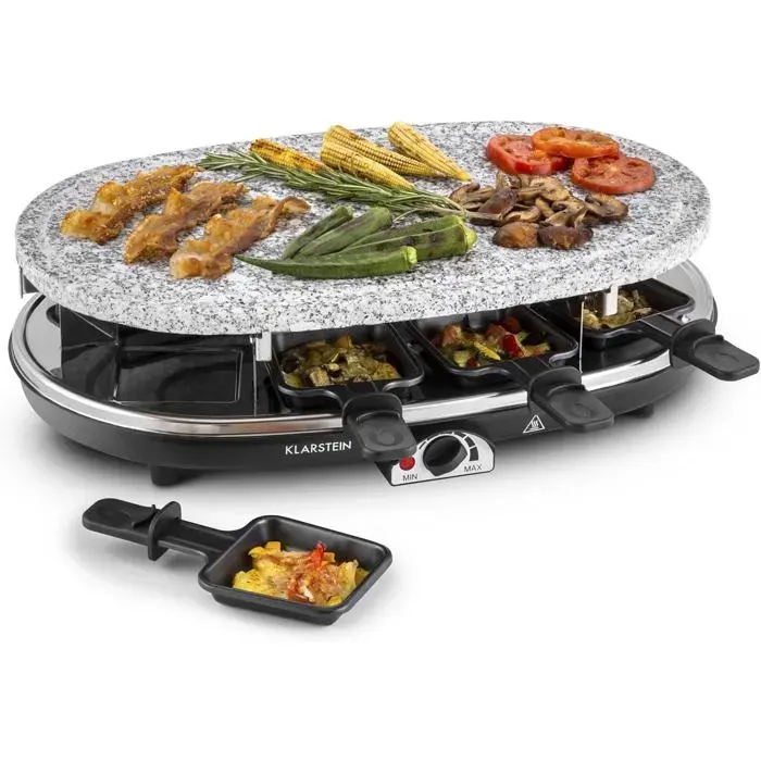 Klarstein Steaklette Raclette 1500 W 3 plaques interchangeables plaque en pierre pour 8 personnes