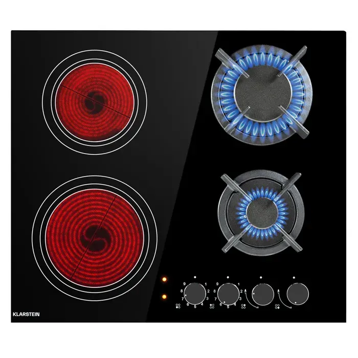 Klarstein Table de cuisson MultiChef 4 Combi gaz/vitrocéramique 4 zones