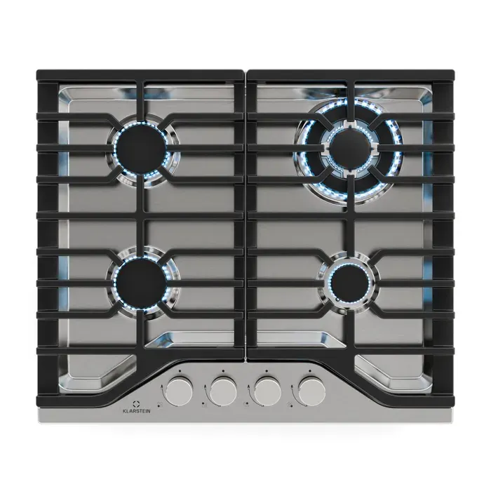 Klarstein Turbocast plaque de cuisson gaz acier inoxydable 304 4 brûleurs supports fonte professionnelle brûleur wok