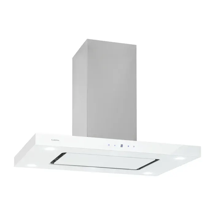 Klarstein Valeria hotte îlot 90 cm 642 m³/h tactile CEE A LED verre inox blanc