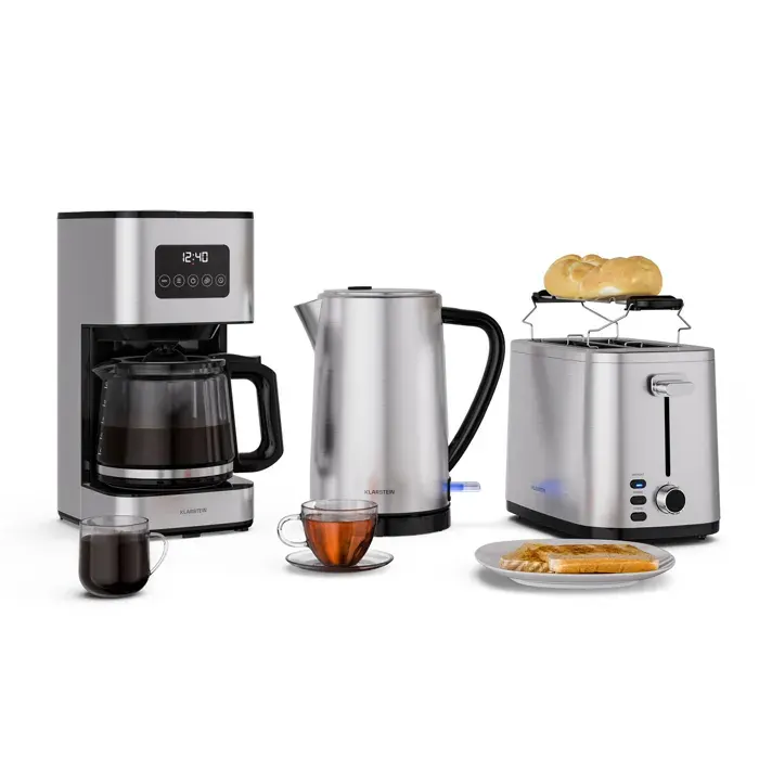 Klarstein Verosteel ensemble petit-déjeuner Grille-pain bouilloire cafetière 12 tasses
