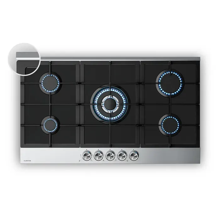 Klarstein Verosteel plaque de cuisson gaz 5 feux allumage électrique compatible gaz naturel et GPL 10400 W 90 cm
