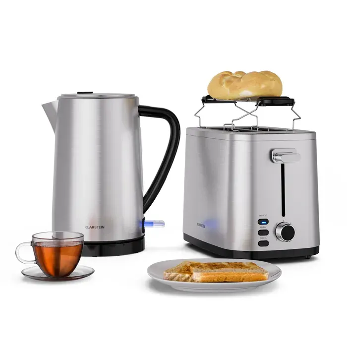 Klarstein Verosteel set petit-déjeuner de base grille-pain 2 fentes & bouilloire 17 l