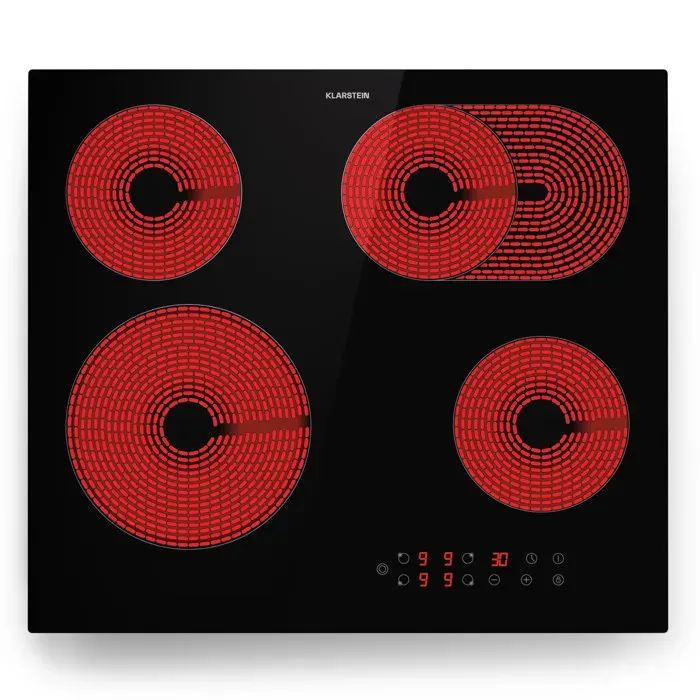 Klarstein Virtuosa 4 table de cuisson 60 cm 6600 W Dual zone Plus zone Minuterie vitrocéramique