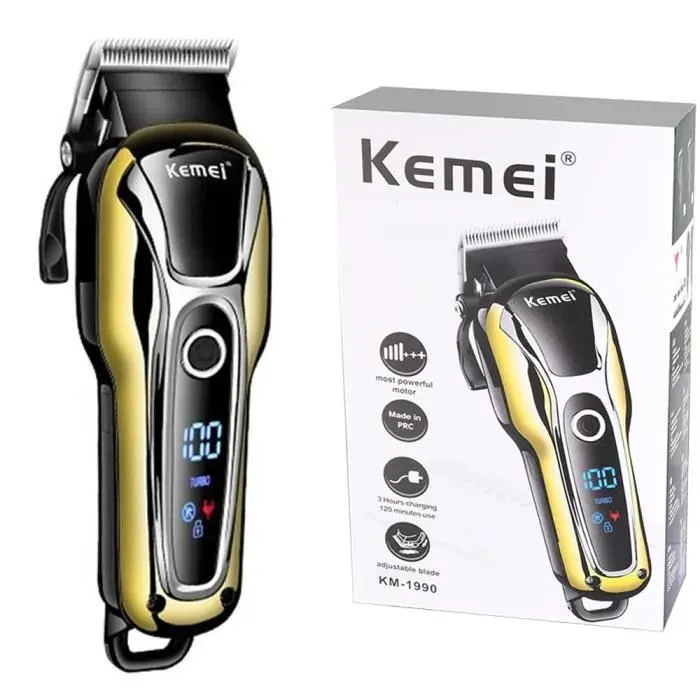 Km-1990-with box Kemei — Tondeuse rechargeable 100-240 V rasoir électrique pour barbe et cheveux à usage pro