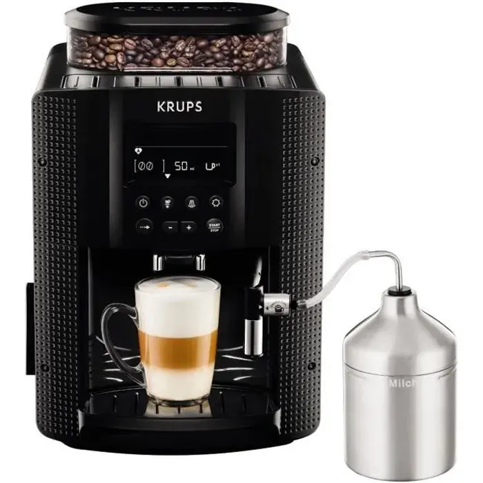 KRUPS EA816031 Machine espresso Essential Full Auto avec broyeur - Ecran LCD - Mousseur à lait intégré - Noire