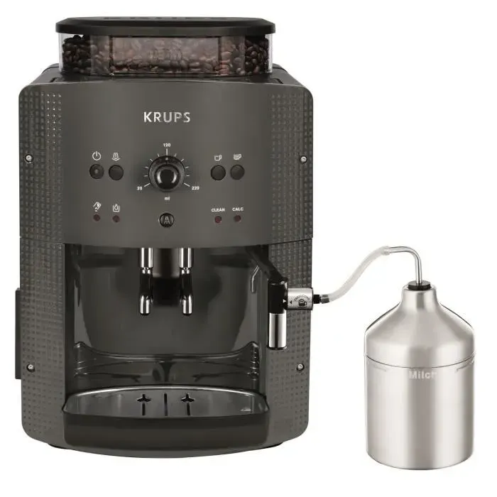 KRUPS Machine à café broyeur grain Mousseur de lait 2 tasses espressos simultané Nettoyage automatique Essential grise YY5149FD