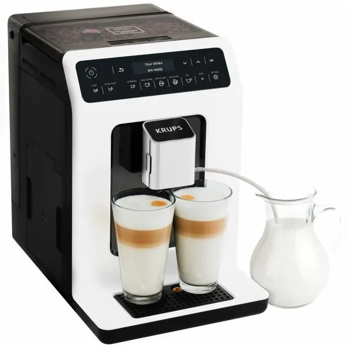 KRUPS Machine à café grains Broyeur à grain 15 boissons 2 tasses simultanées Cafetière Espresso et Cappuccino Evidence EA890110