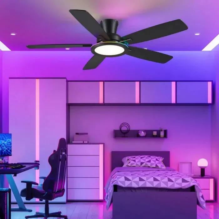 Kviflon ventilateur de plafond encastré noir 132 cm LED RGB