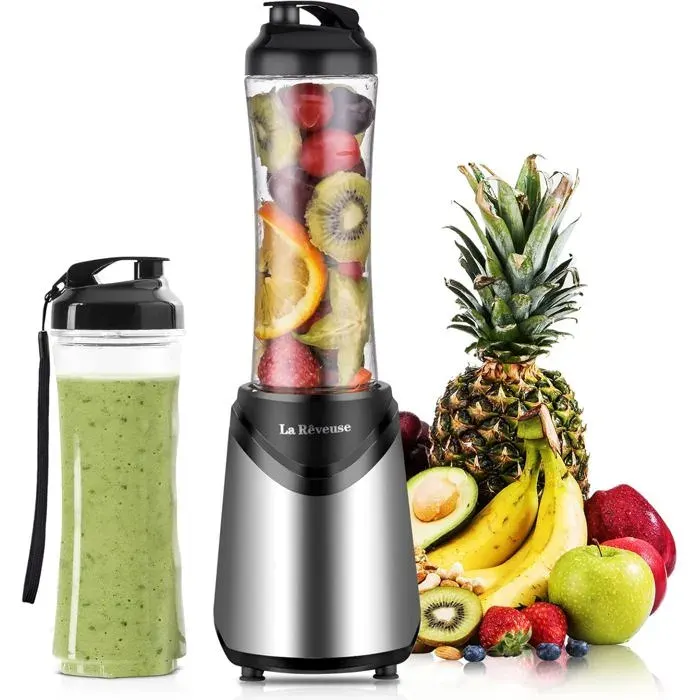 La Rêveuse mini blender 300W 2 bouteilles 550 ml sans BPA smoothie et milk-shake portable