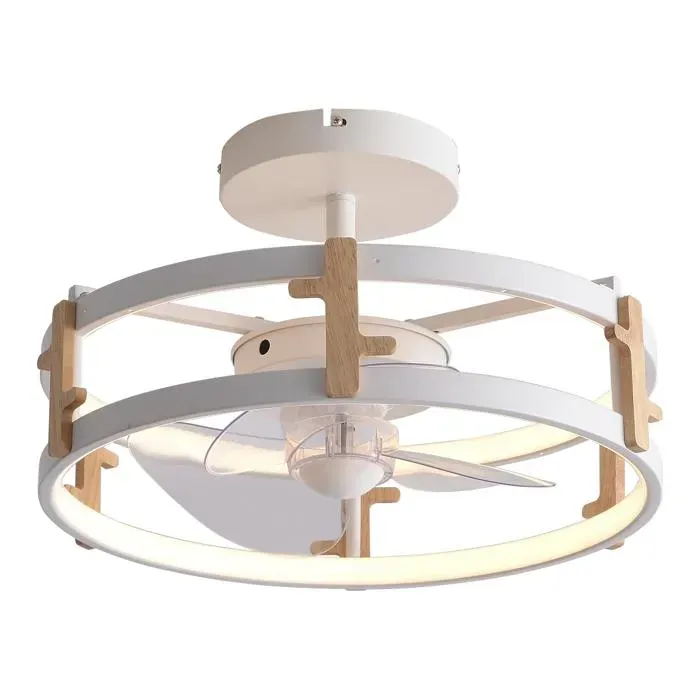 Lampe à ventilateur LED avec détails en bois