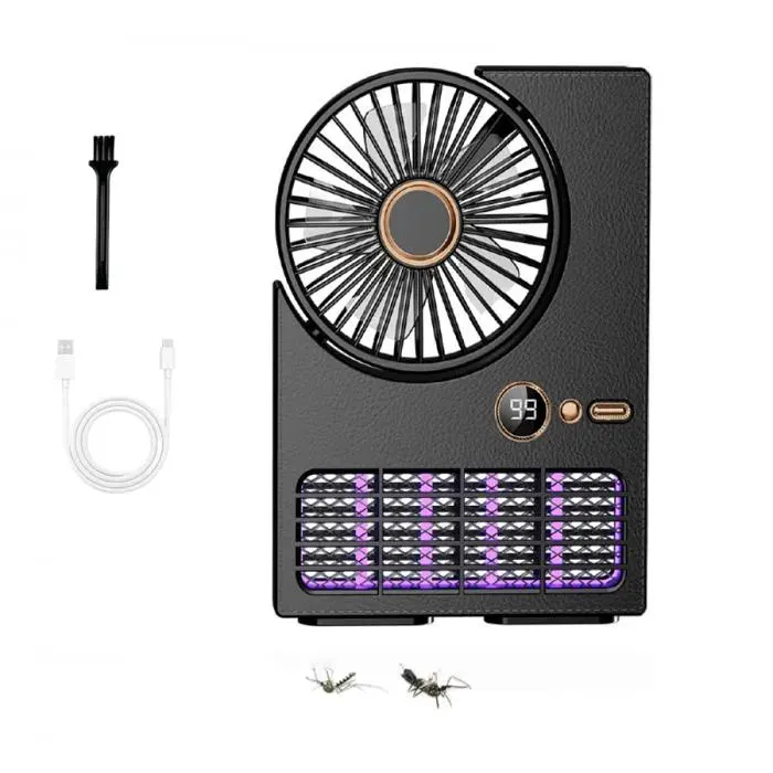 Lampe anti-moustiques avec ventilateur (noir) piège UV 2 en 1 batterie 3000 mAh 5 vitesses de ventilation fonctionne