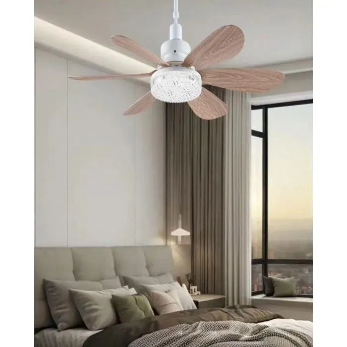 Lampe de ventilateur à six pales 40W 52 cm pales en grain de bois couvercle blanc laiteux avec support de lampe-Olive 3CQINGSHOP