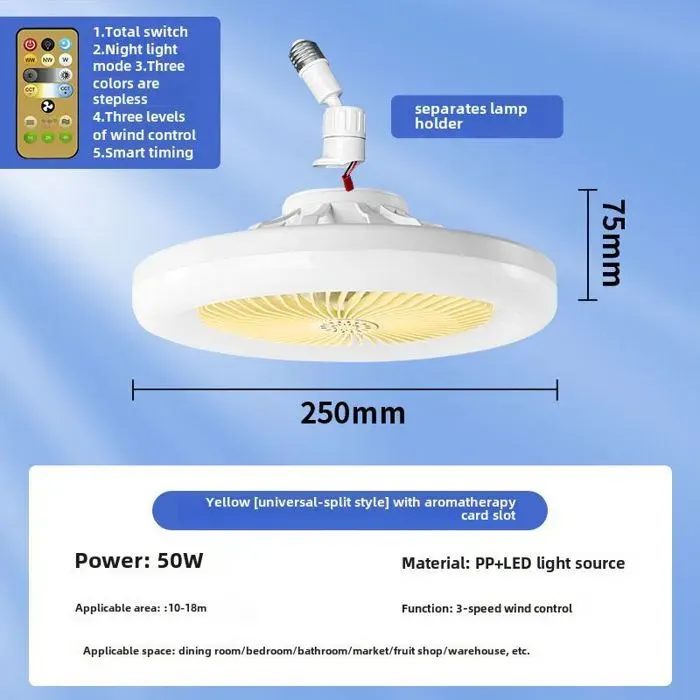 Lampe ventilateur de plafond LED - Ultra lumineux Silencieux - Couloir et chambre - 30W avec télécommande