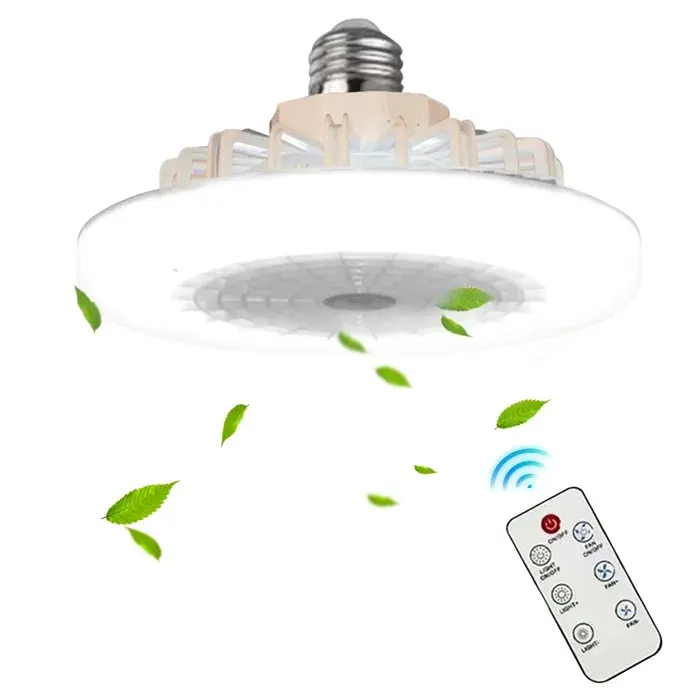 Lampe Ventilateur Plafond E27 Ventilateur Plafond Silencieux avec 30W LED Lampe Ventilateur Plafond pour Chambre à Coucher