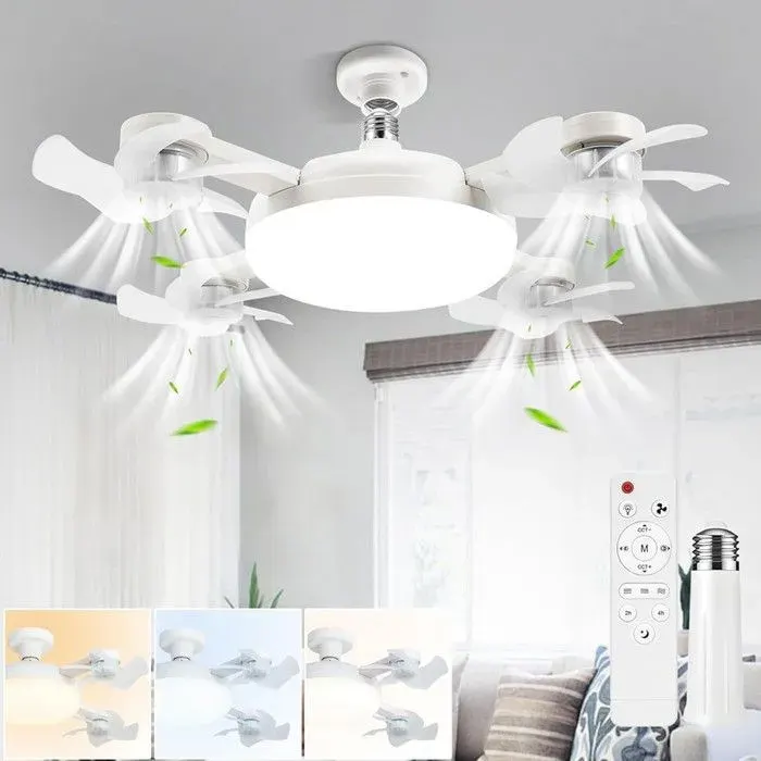 Lampe ventilateur plafond LED - PIMPIMSKY - 50 cm - E27 - 3 vitesses - Télécommande dimmable