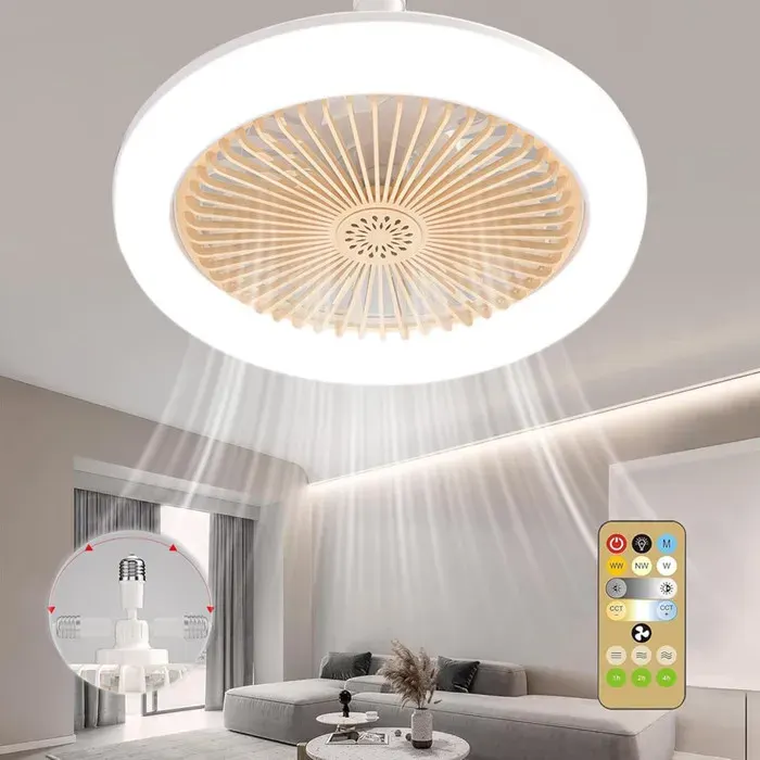 Lampe Ventilateur Plafond Luminaire Plafonnier Fan - E27 Lustre Silencieux avec Télécommande - Dimmable - Ø25cm - pour Chambre