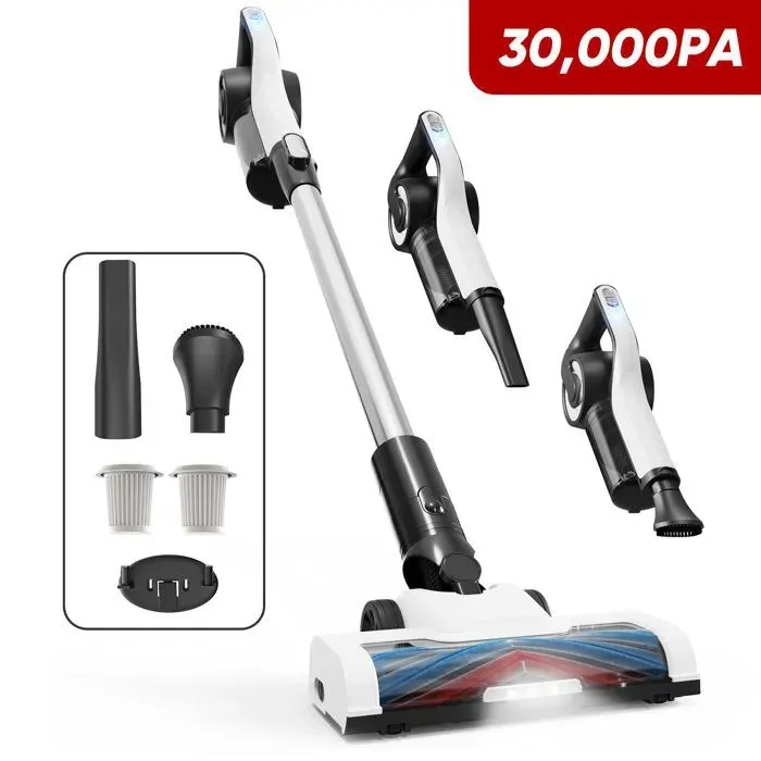 LAMZIEN V9 - Aspirateur Balai sans Fil - 30kPa - 40 Min d’autonomie - Éclairage LED - Filtration Efficace - Bac à poussière 1L