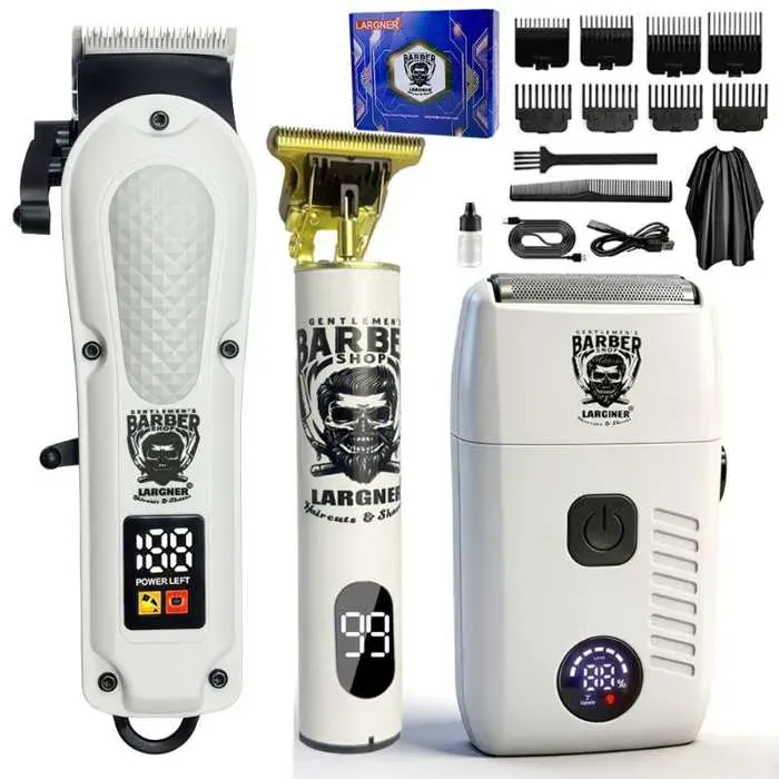 LARGNER Ensemble de tondeuse multifonctions 3 en 1 LARGNER blanc - Tondeuse et styler à barbe haute précision écran LCD