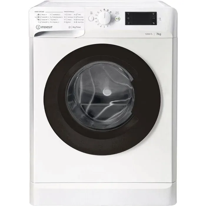 Lave-linge blanc - Indesit - 1200 tr/min - Départ différé - Lavage rapide - 16 programmes - Affichage LCD — coloris Blanche