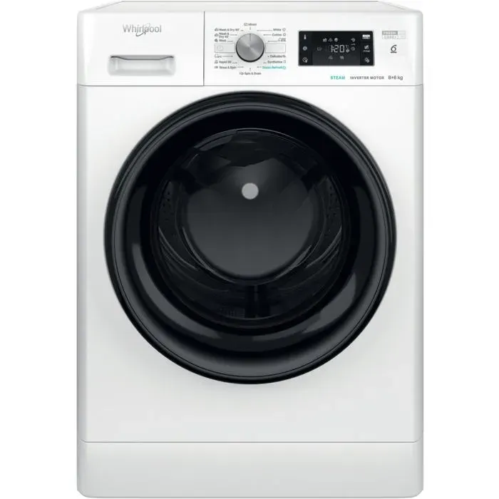 Lave-linge blanc - WHIRLPOOL - Porte noire - 1400 tr/min - Commande électronique et tactile - Affichage LED — coloris Blanche