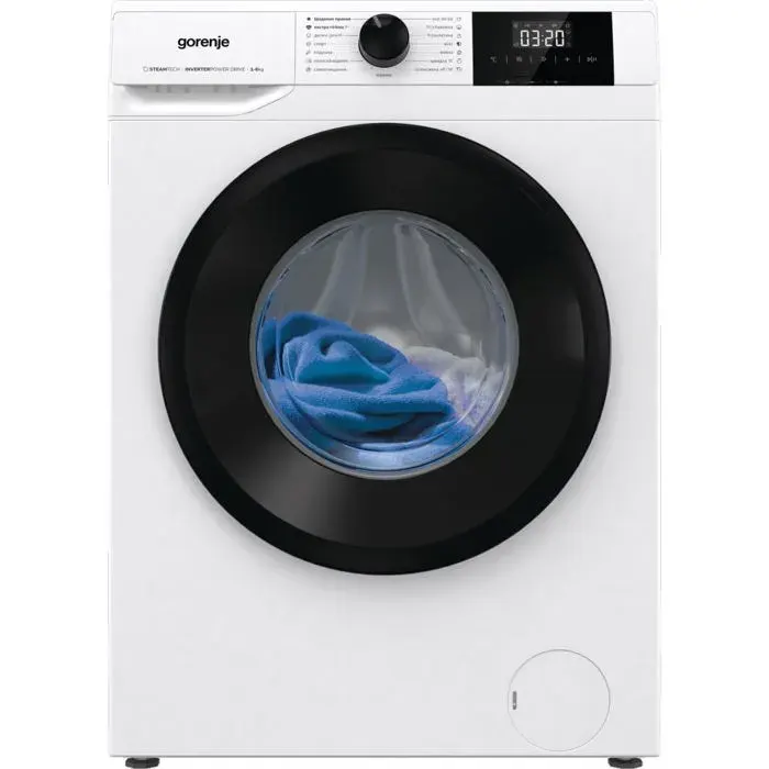 Lave-linge frontal blanc - GORENJE - Porte noire - 1200 tr/min - Affichage LED - Commande électronique