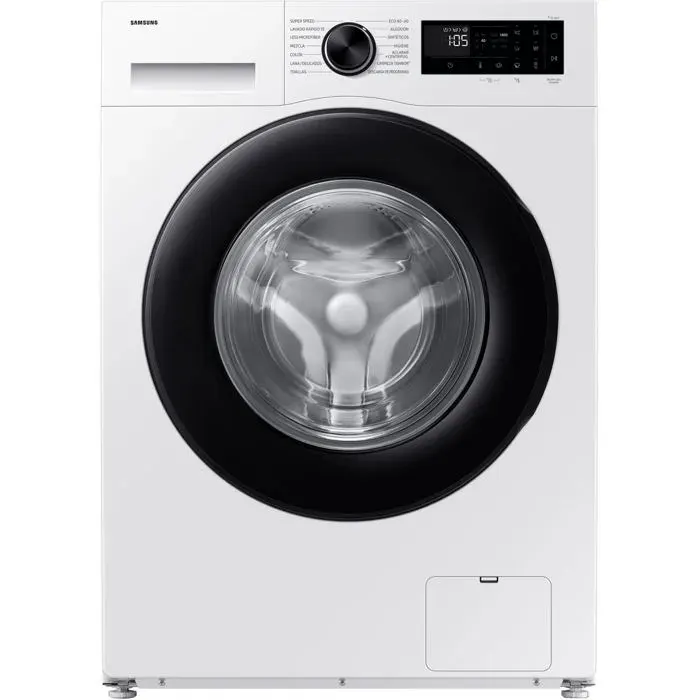 Lave-linge frontal blanc - SAMSUNG - Porte noire - 1400 tr/min - Affichage LED - Commande électronique et tactile — coloris Blanche