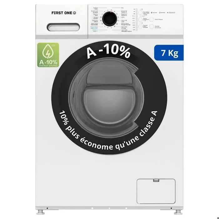 Lave-linge frontal FIRST ONE FLL71200WH - 7 Kg - 1200 trmn - 16 programmes - Eco - Intensif - Rapide Trs Faible conso