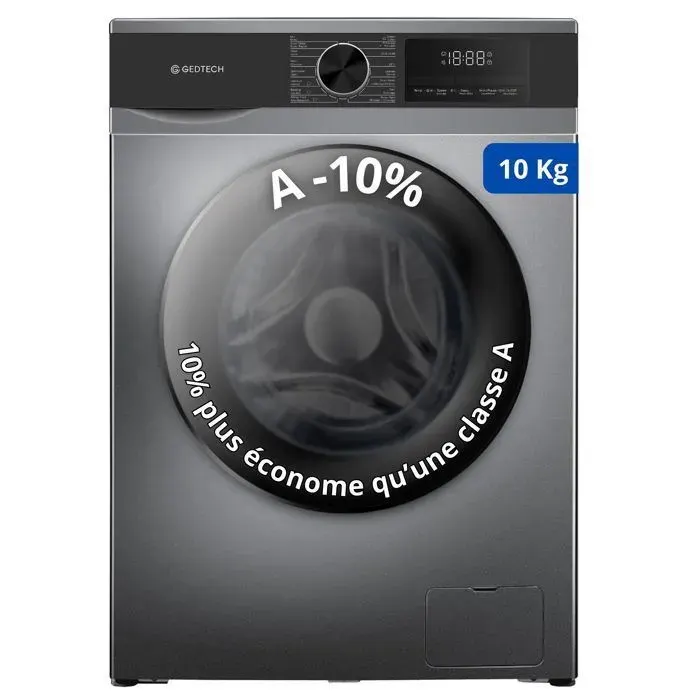 Lave-linge frontal GEDTECH GLL101400DG - 10 Kgs - 1400 trmn - 16 programmes - Eco - Intensif - Rapide Trs Faible conso A-10