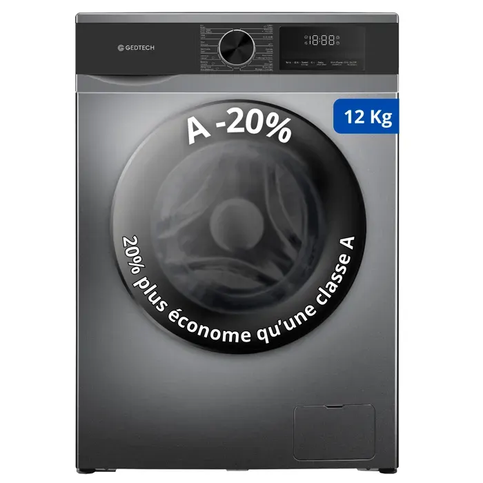 Lave-linge frontal GEDTECH GLL121400DG - 12 Kg - 1400 trmn - 16 programmes - Eco - Intensif - Rapide Trs Faible conso