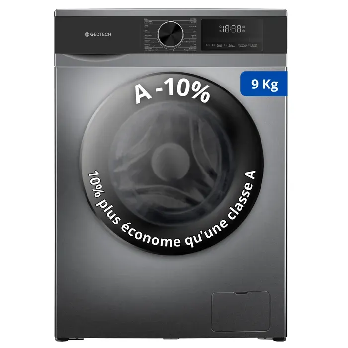 Lave-linge frontal GEDTECH GLL91400DG - 9 Kgs - 1400 trmn - 16 programmes - Eco - Intensif - Rapide Trs Faible conso
