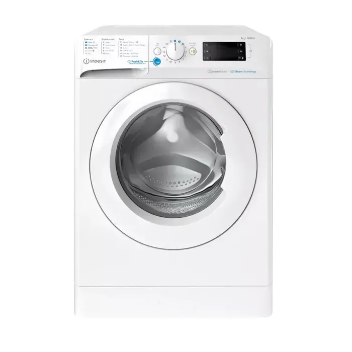 Lave-linge frontal - INDESIT - BWE91296XWVFR - 9 kg - 1200 tr/min - Push&Go Steam — coloris Blanc