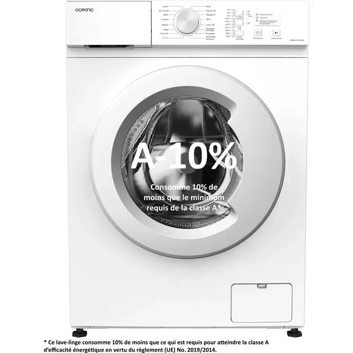 Lave-linge frontal OCEANIC OCEALL610WA1- 6 kg - 1000 trs/min - 16 progs dont 1 vapeur - L595 x P 41 x H 85 cm - Classe A - blanc