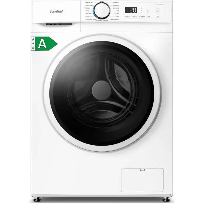 Lave-linge hublot - COMFEE - 12 kg - moteur BLDC - classe A - vapeur - 1400 tr/min - 15 programmes - lavage rapide 15 min