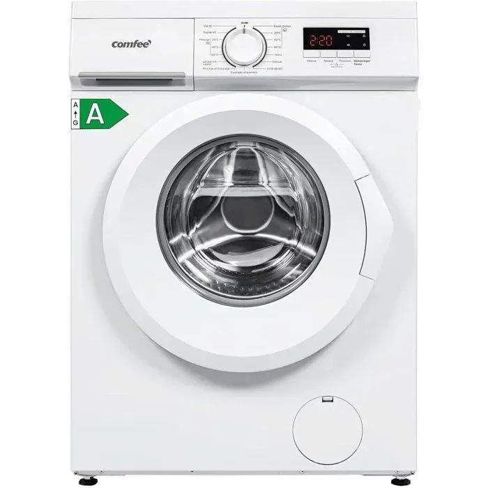 Lave-linge hublot COMFEE - 8 kg - Vapeur - 1400 trs/min - Smart Moteur Inverter - Classe A - Blanc