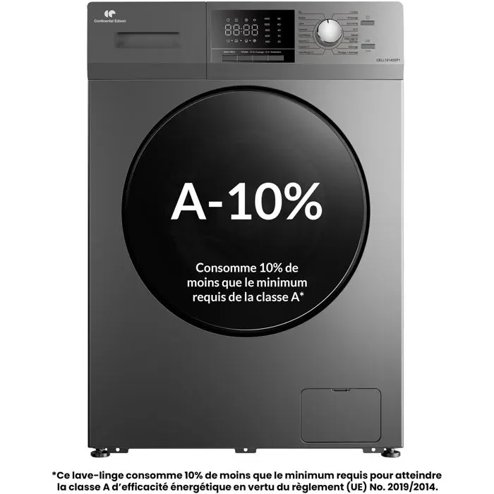 Lave-linge hublot CONTINENTAL EDISON CELL10140SP1 - 10 kg - Induction - L60 cm - Classe A - 1400 trs - Silver