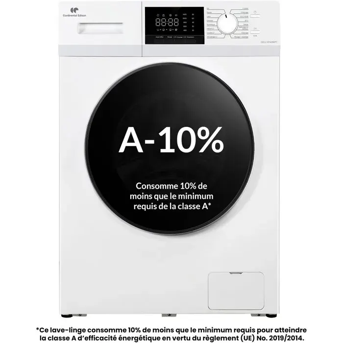 Lave-linge hublot CONTINENTAL EDISON CELL10140WP1 - 10 kg - Induction - L60 cm - Classe A - 1400 trs - Blanc