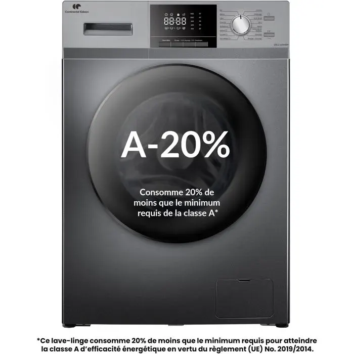 Lave-linge hublot - CONTINENTAL EDISON - CELL12140ISP - 12kg - Induction - 60 cm - 1400 trs/min - Silver