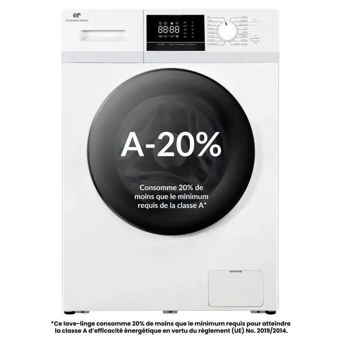 Lave-linge hublot - CONTINENTAL EDISON - CELL12140IWP - 12kg - Induction - 60 cm - 1400 trs/min - Blanc