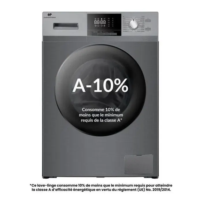 Lave-linge hublot - CONTINENTAL EDISON - CELL8140IS1 - 8kg - Moteur induction - 60 cm - 1400 trs/min - Silver