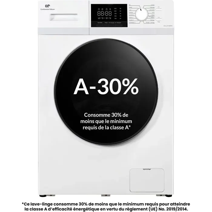 Lave-linge hublot CONTINENTAL EDISON CELL8140IW3 - 8 kg - Induction - L60 cm - Classe A - 1400 trs - Blanc