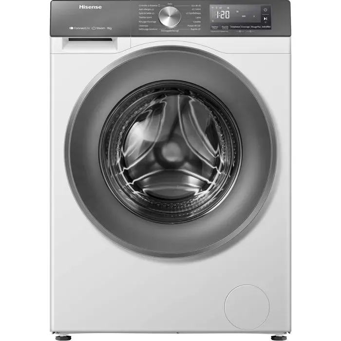 Lave-linge hublot HISENSE W9043BWS3S - 9 kg - Vapeur - 1400 trs/min - Classe A-10% - Vapeur - Connecté - Blanc