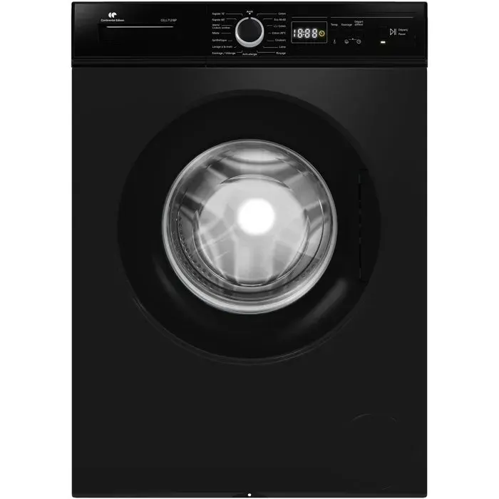 Lave-linge hublot - Pose libre - CONTINENTAL EDISON - CELL712IBP - 7 kg - Induction - 60 cm - 1200 trs/min - Noir mat