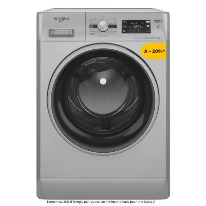 Lave-linge hublot WHIRLPOOL FFBP10489SBSVFR - 10 kg - Induction - L60cm - 1400 trs/min - Classe A-20% - Silver